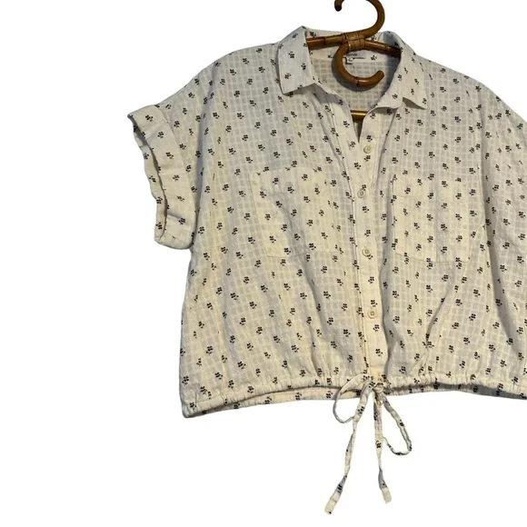 Madewell | Button-Up Drawstring Shirt in Blooming Ikat Size M 100% Cotton - Picture 4 of 12